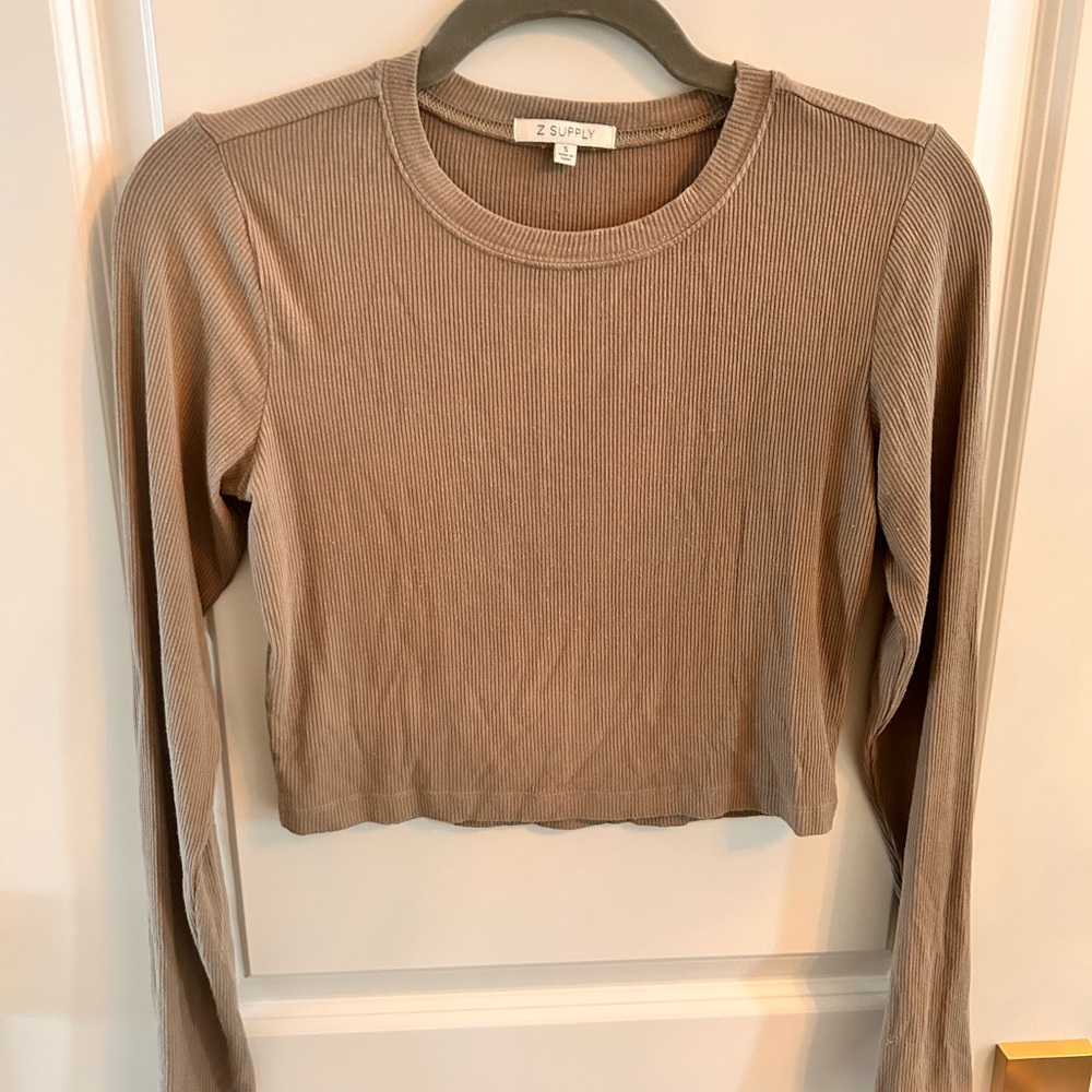 Z Supply Women's Beige Ribbed Crop Top